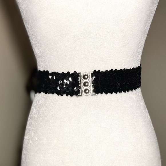 2 for $26 Vintage Black Sequin Evening Cocktali Waist Stretch Belt - Picture 1 of 7
